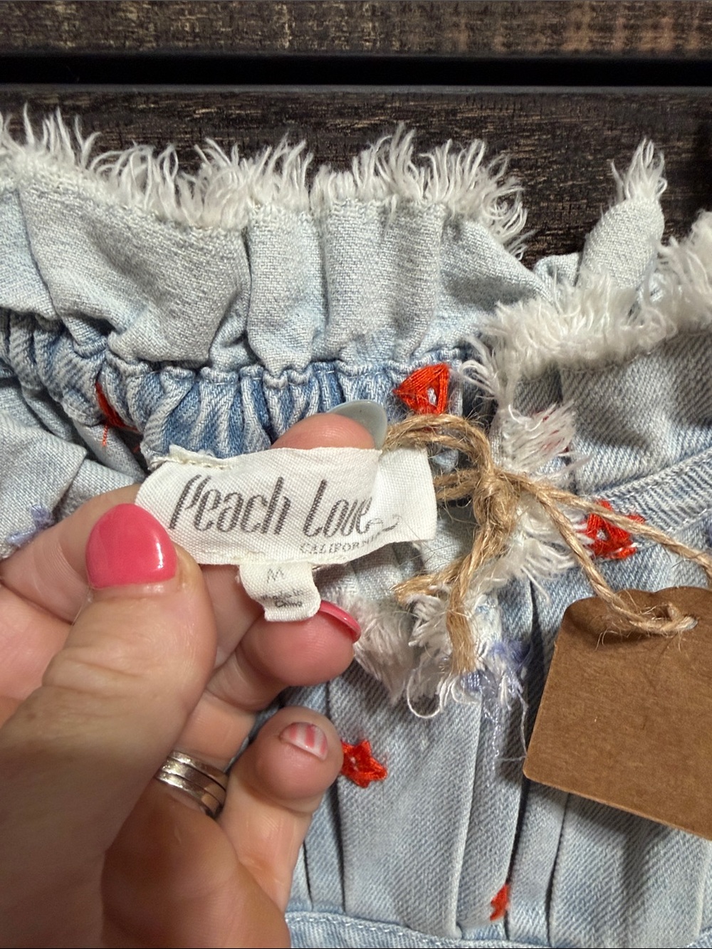 Peach Love Jean Romper with Stars - Picture 4 of 4